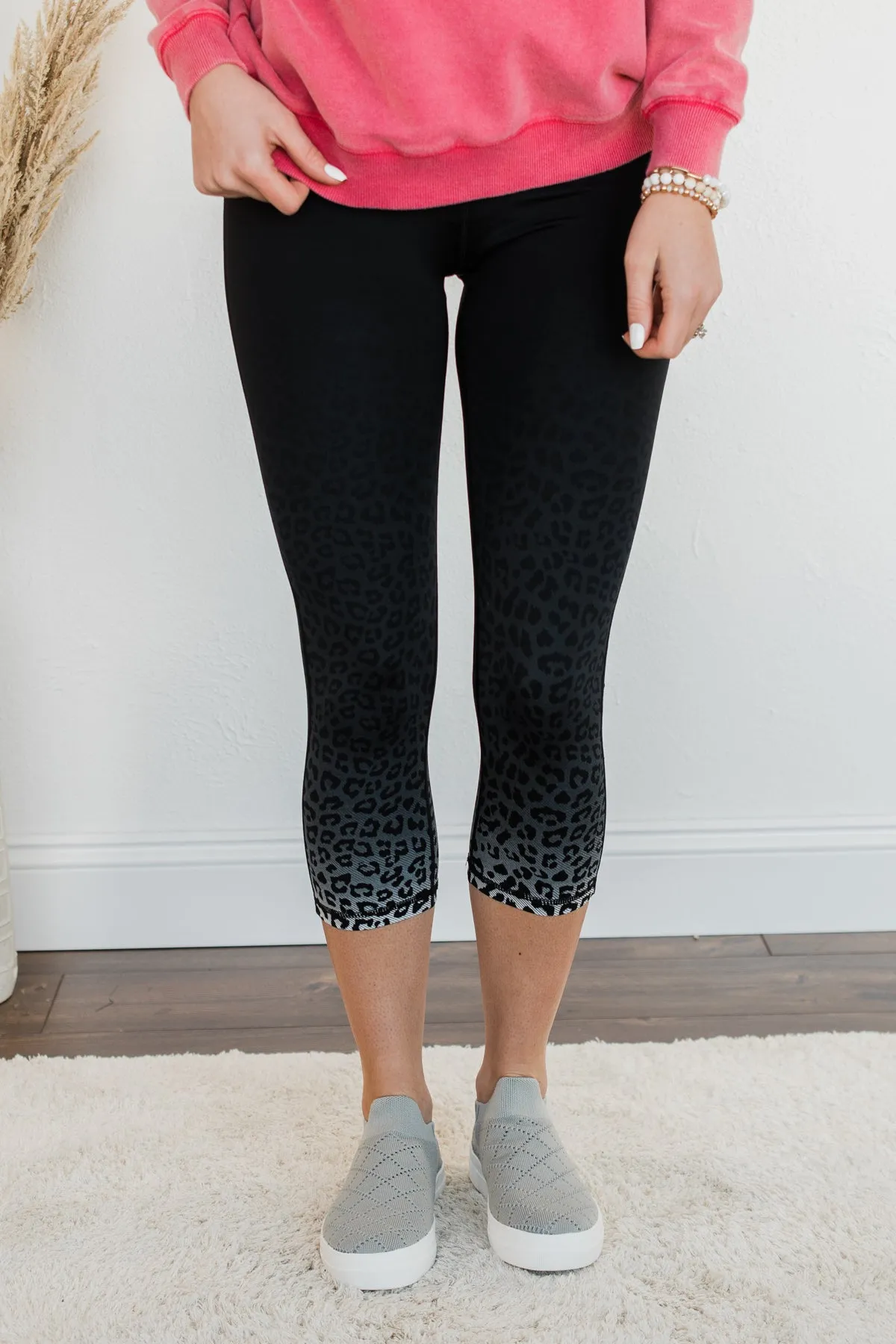 Set In My Ways Ombre Leopard Leggings- Black