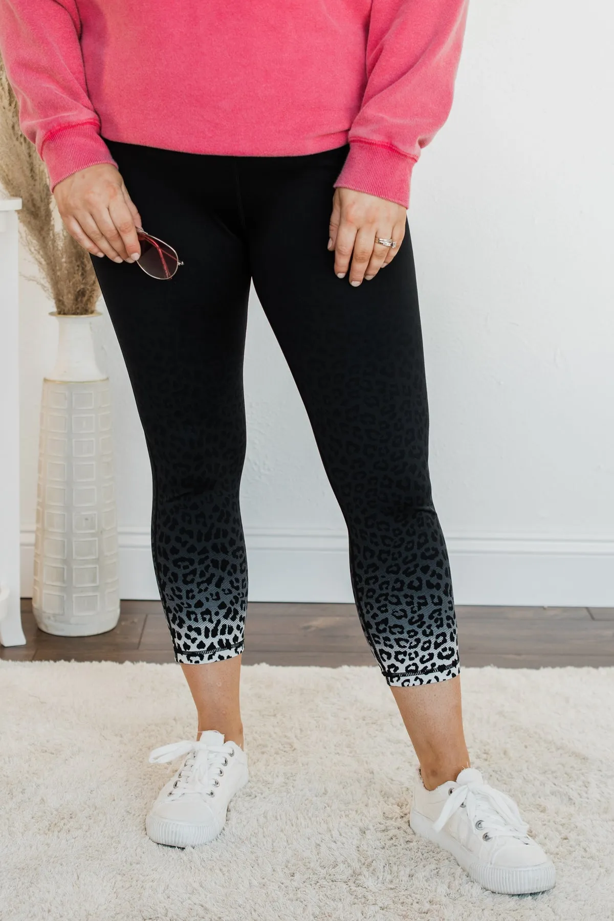 Set In My Ways Ombre Leopard Leggings- Black