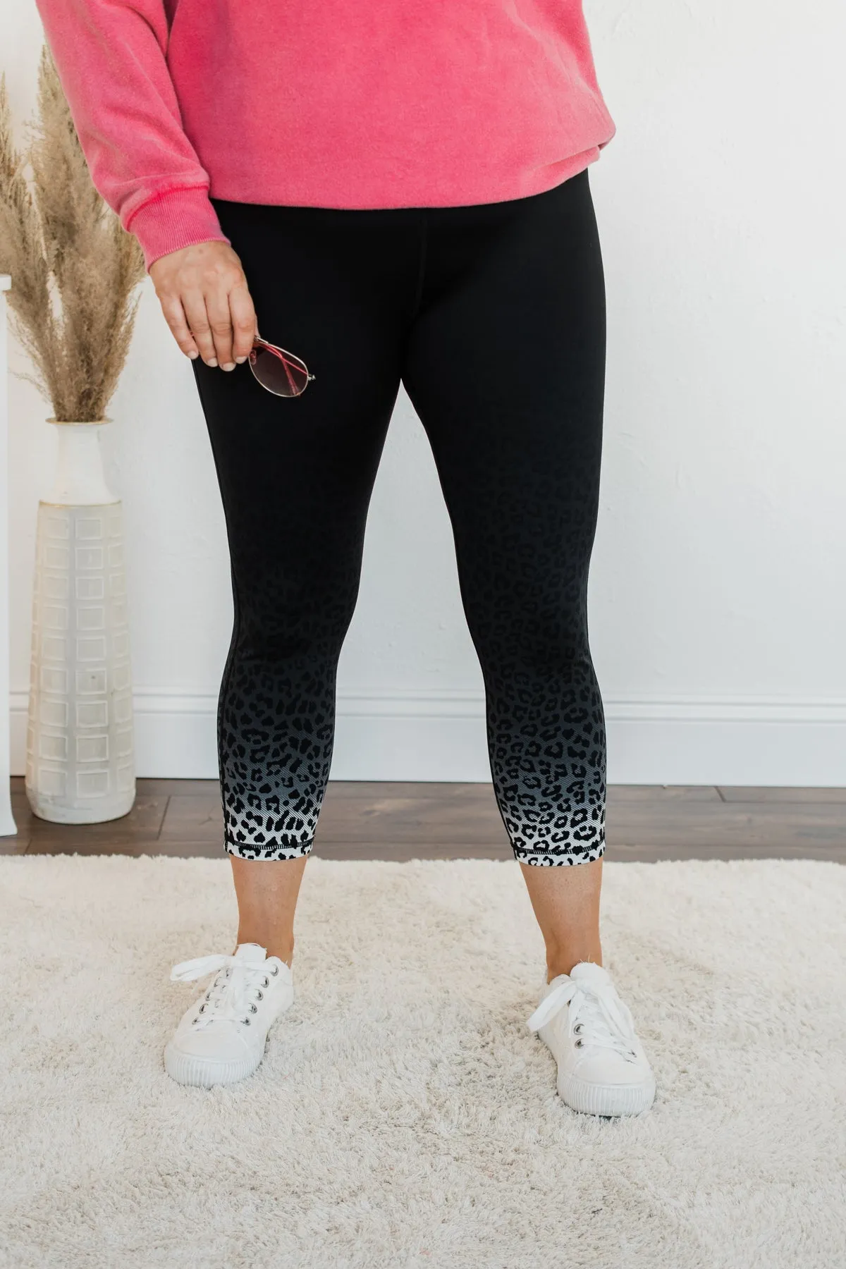 Set In My Ways Ombre Leopard Leggings- Black