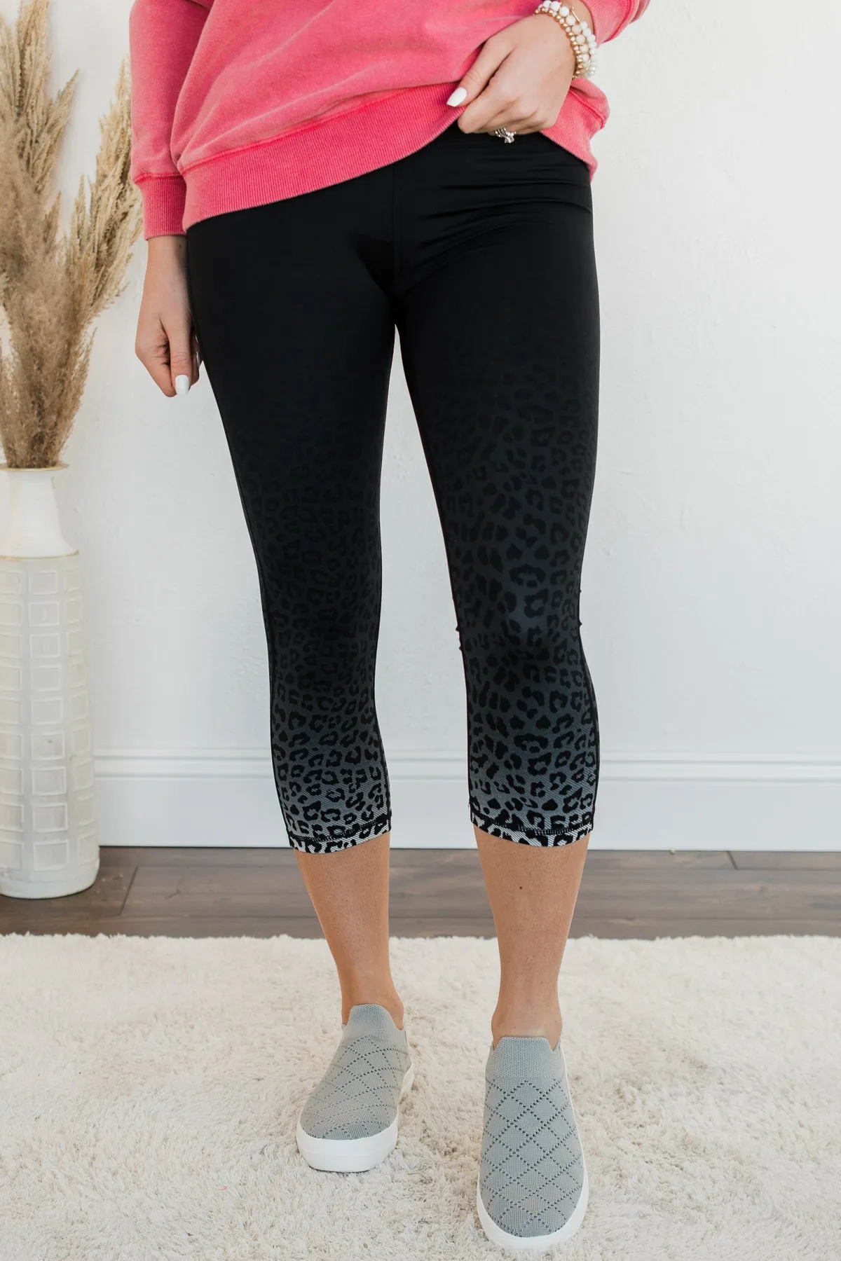 Set In My Ways Ombre Leopard Leggings- Black