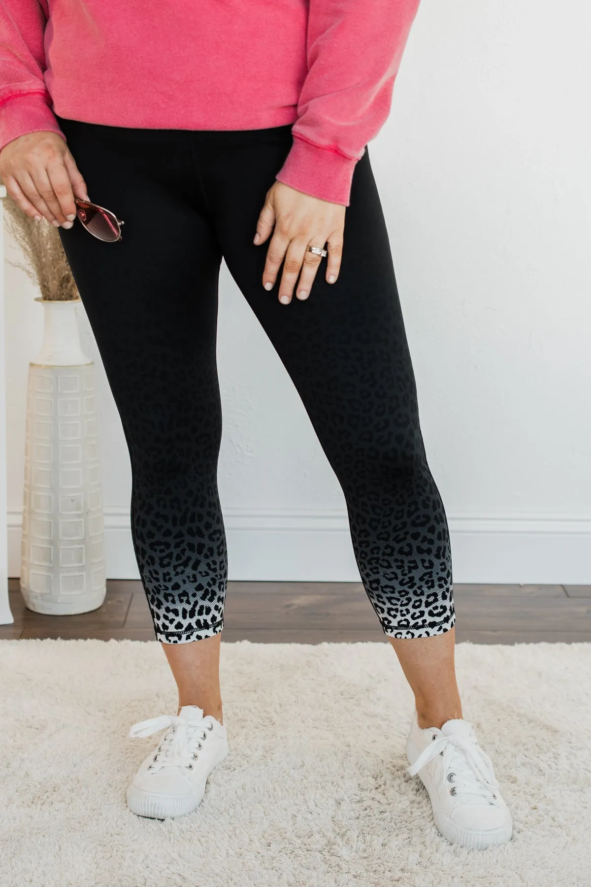 Set In My Ways Ombre Leopard Leggings- Black