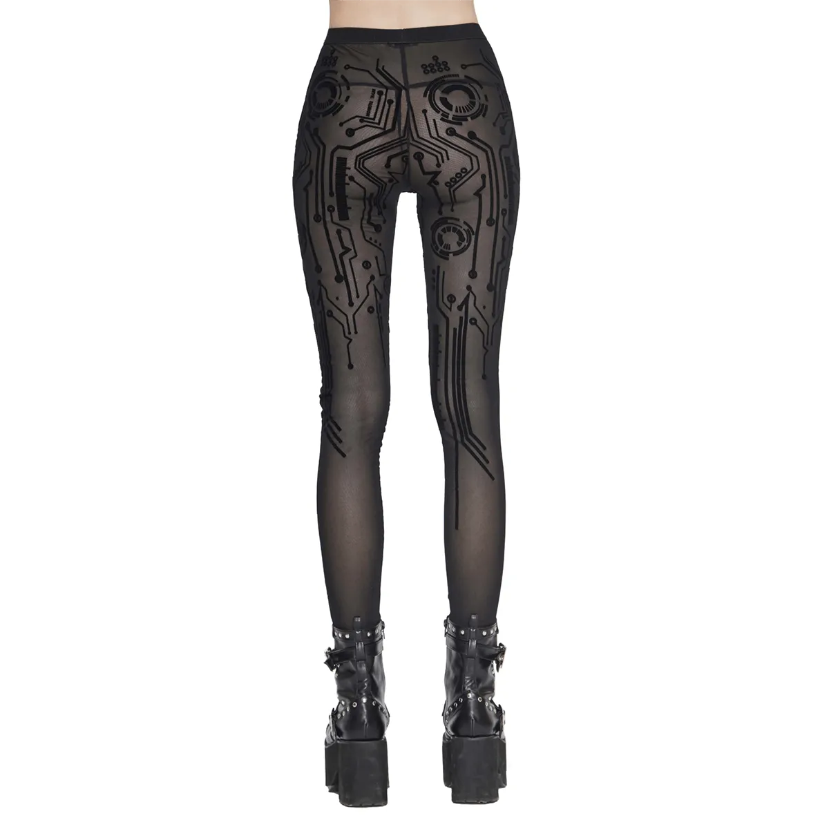 Sexy Women's Elastic Leggings in Cyberpunk style / Ladies Stretch See-through Black Mesh Leggings