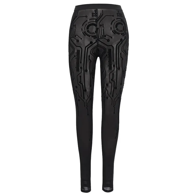 Sexy Women's Elastic Leggings in Cyberpunk style / Ladies Stretch See-through Black Mesh Leggings