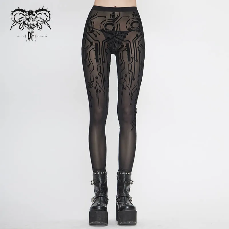 Sexy Women's Elastic Leggings in Cyberpunk style / Ladies Stretch See-through Black Mesh Leggings