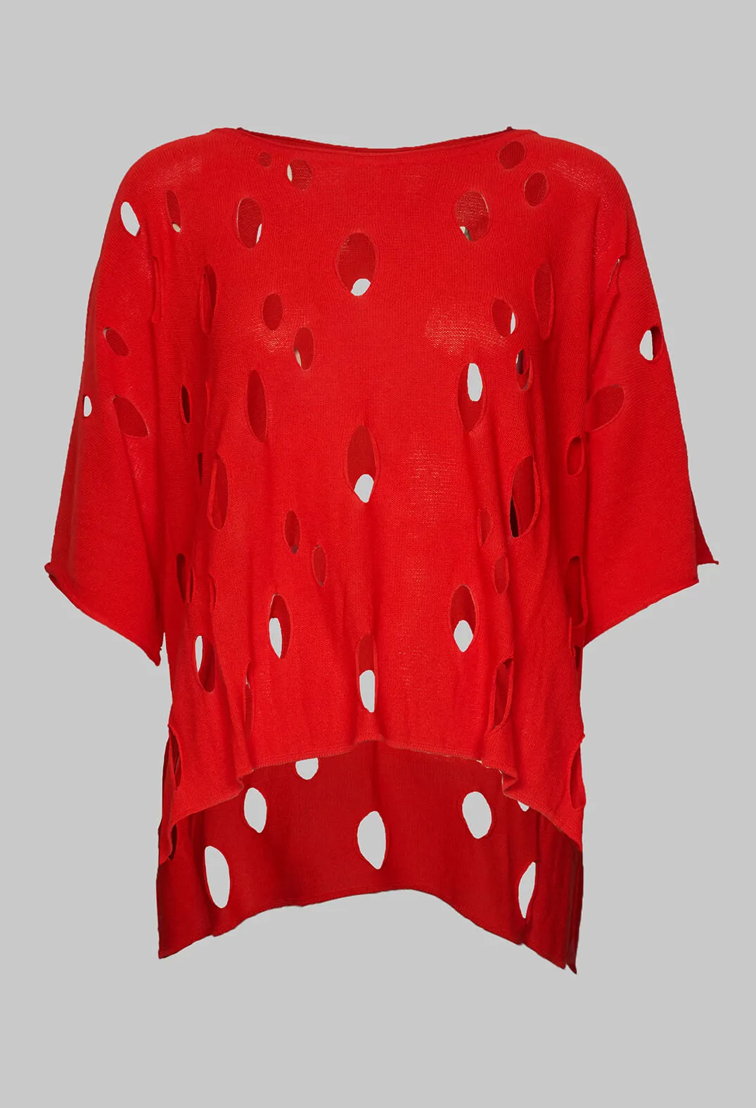 Short Sleeved Jumper with Hole Detail in Red