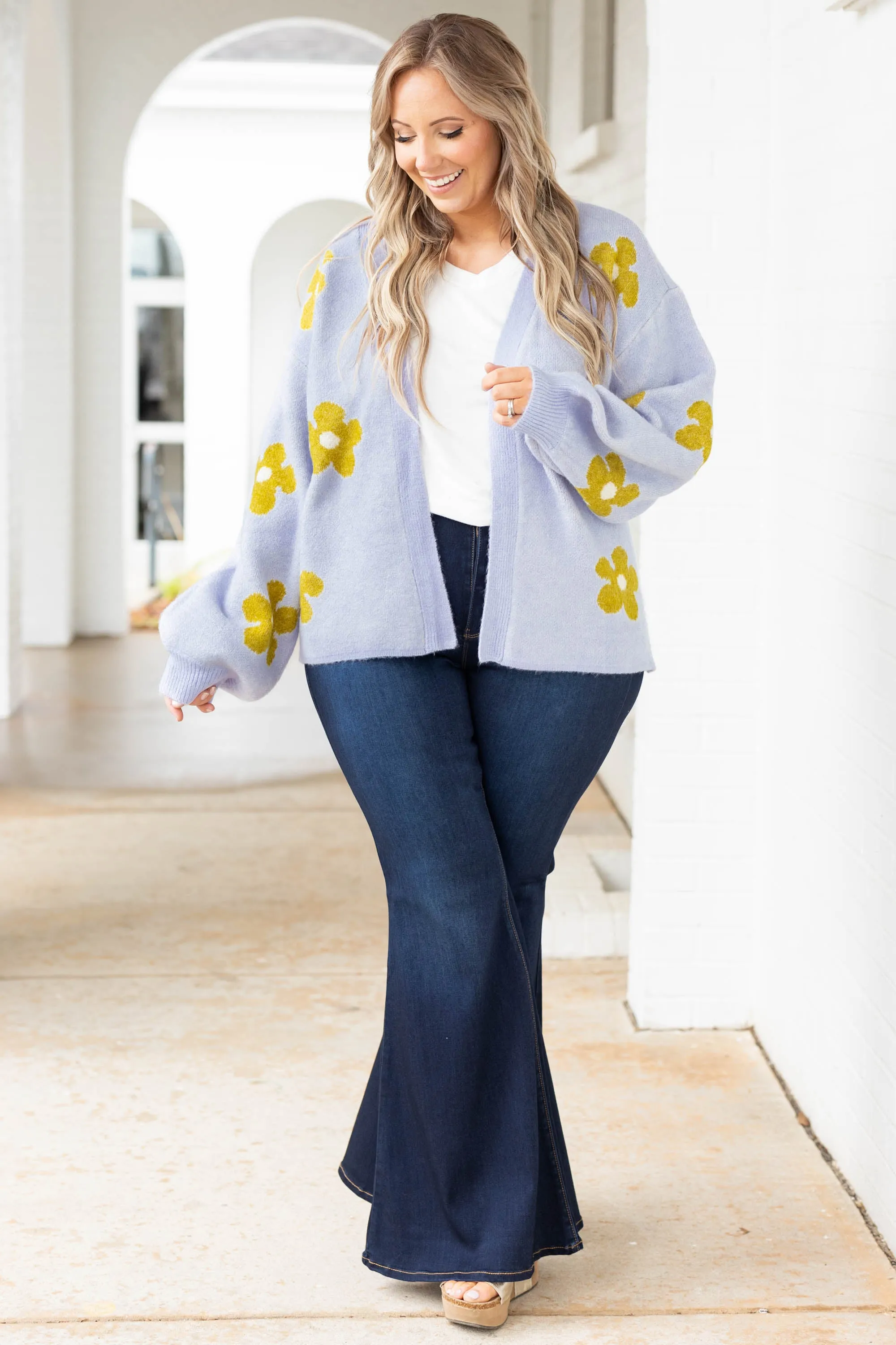 Spring Blooms Cardigan, Chambray