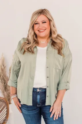 Stay In Touch Button Down Top- Sage