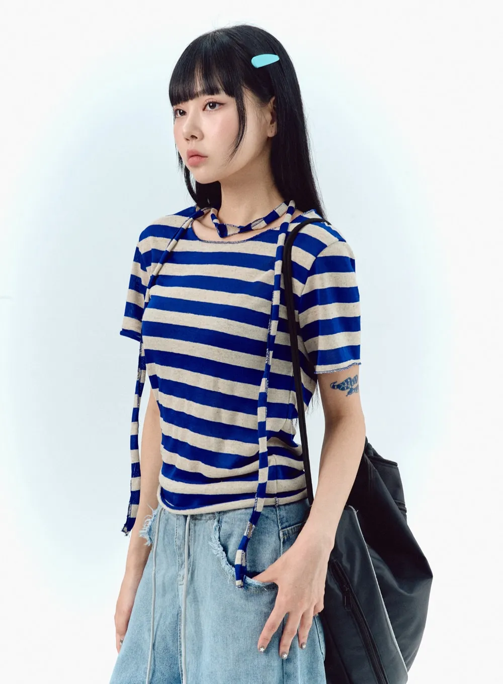 Stripe Tee And Scarf Set IU329