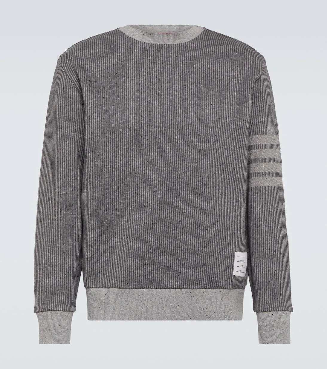 THOM BROWNE  |Crew Neck Pullovers Stripes Silk Long Sleeves Cotton Logo