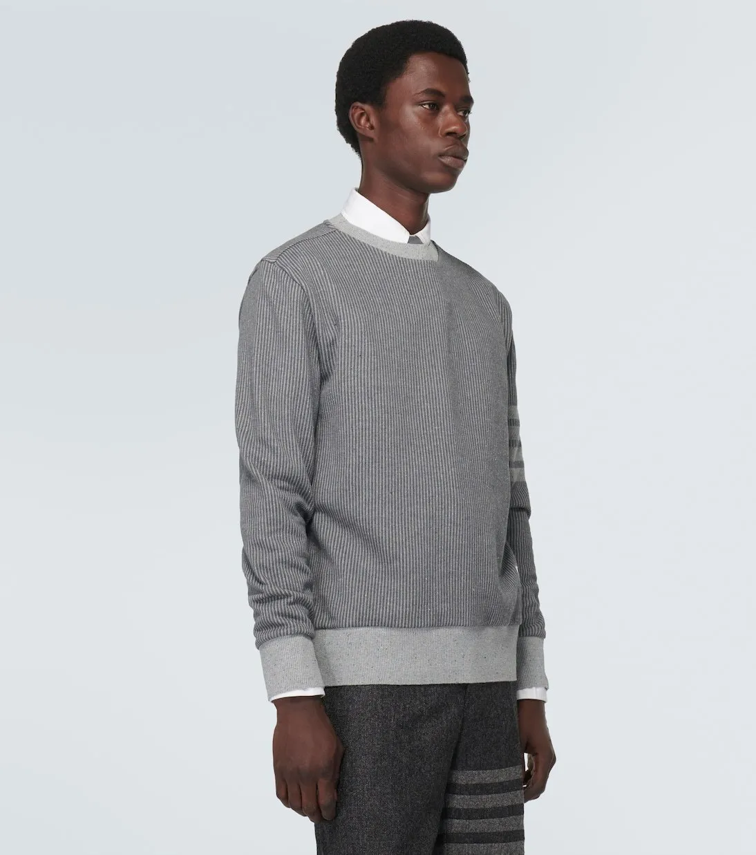 THOM BROWNE  |Crew Neck Pullovers Stripes Silk Long Sleeves Cotton Logo