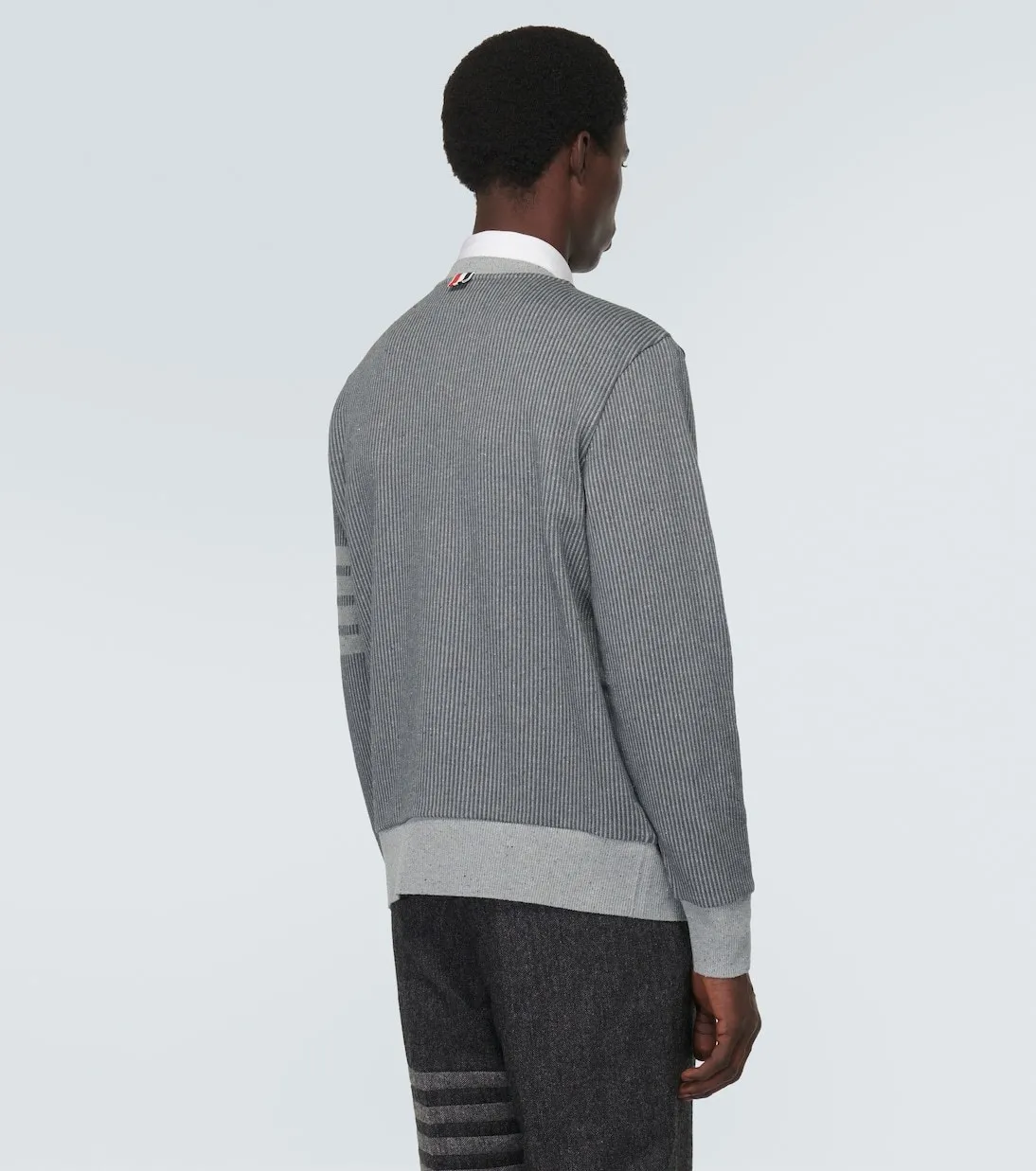 THOM BROWNE  |Crew Neck Pullovers Stripes Silk Long Sleeves Cotton Logo