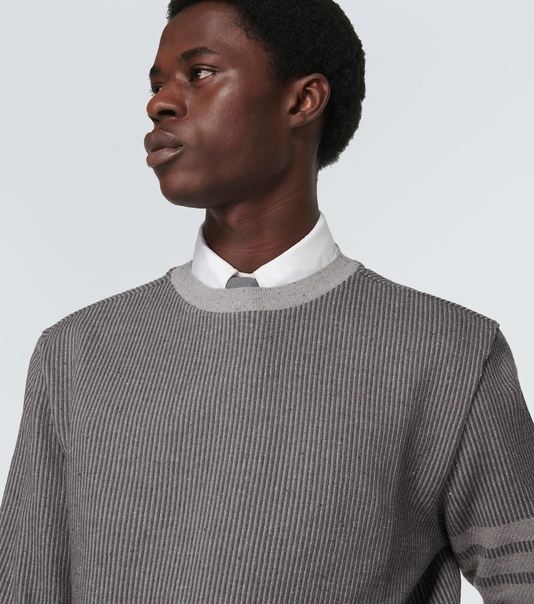 THOM BROWNE  |Crew Neck Pullovers Stripes Silk Long Sleeves Cotton Logo