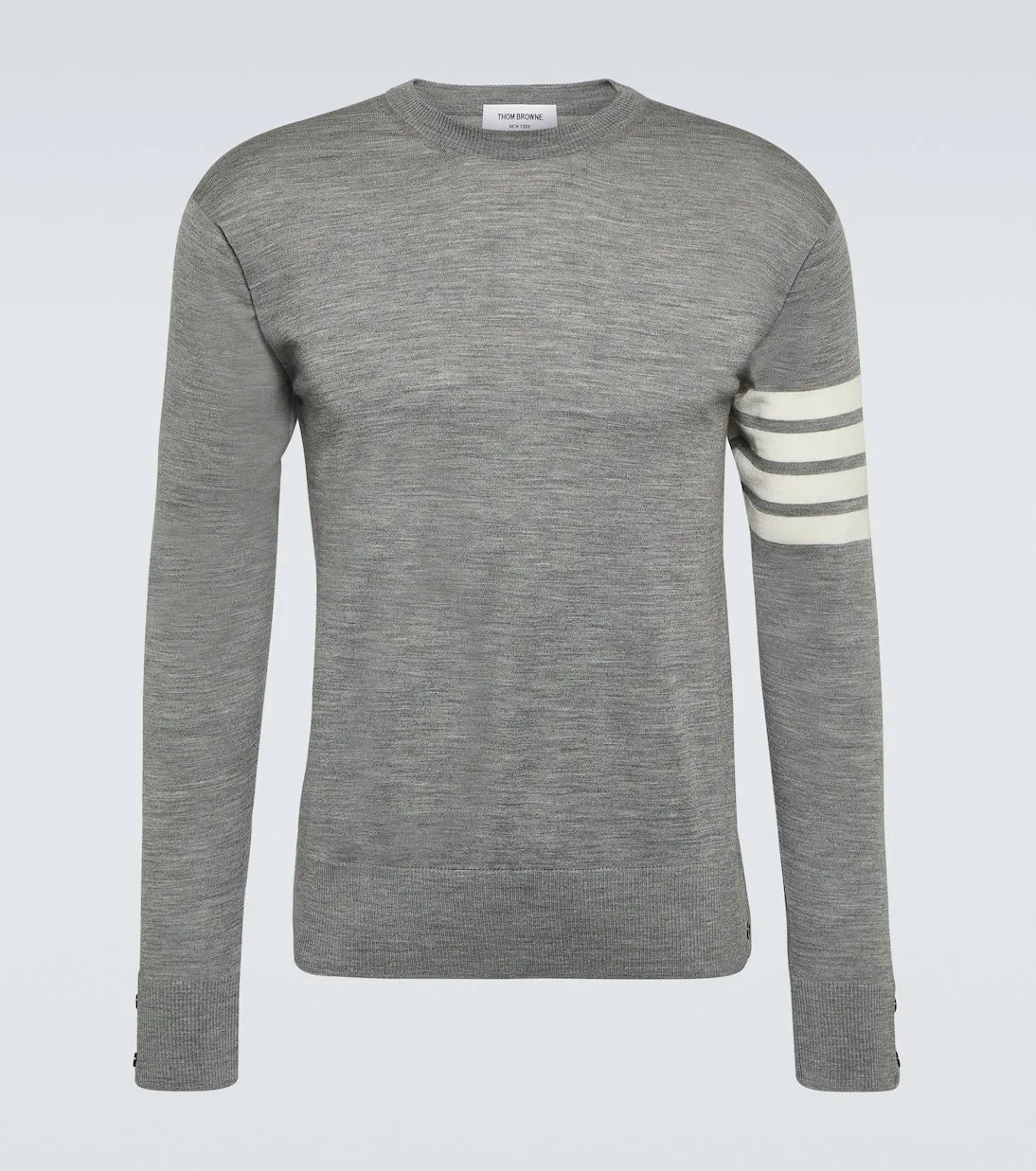 THOM BROWNE  |Crew Neck Pullovers Wool Long Sleeves Plain Logo Designers