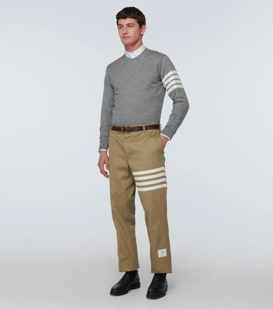 THOM BROWNE  |Crew Neck Pullovers Wool Long Sleeves Plain Logo Designers