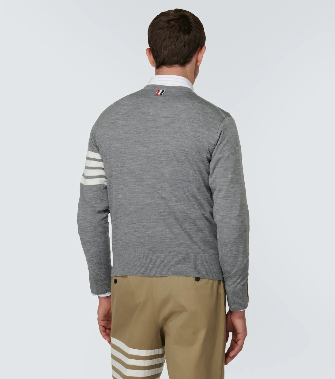 THOM BROWNE  |Crew Neck Pullovers Wool Long Sleeves Plain Logo Designers