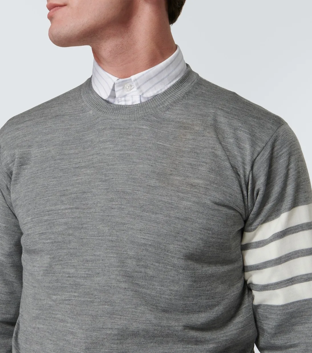 THOM BROWNE  |Crew Neck Pullovers Wool Long Sleeves Plain Logo Designers