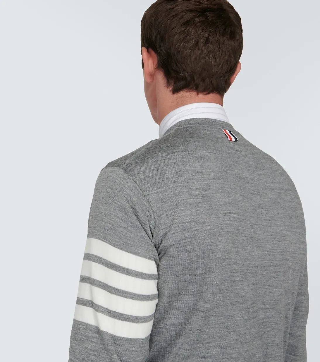 THOM BROWNE  |Crew Neck Pullovers Wool Long Sleeves Plain Logo Designers