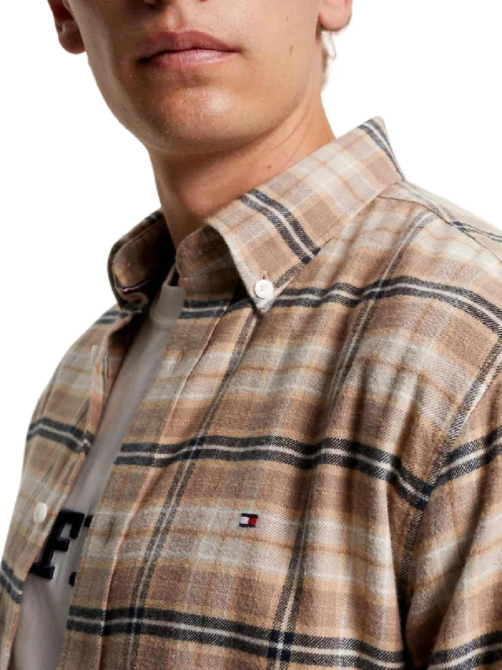 Tommy Hilfiger Camicia Uomo Brushed Tommy Tartan S Shirt Mw0mw32890 Beige