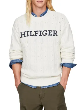 Tommy Hilfiger Maglia Uomo Cable Monotype Crew Neck Mw0mw33082 Bianco