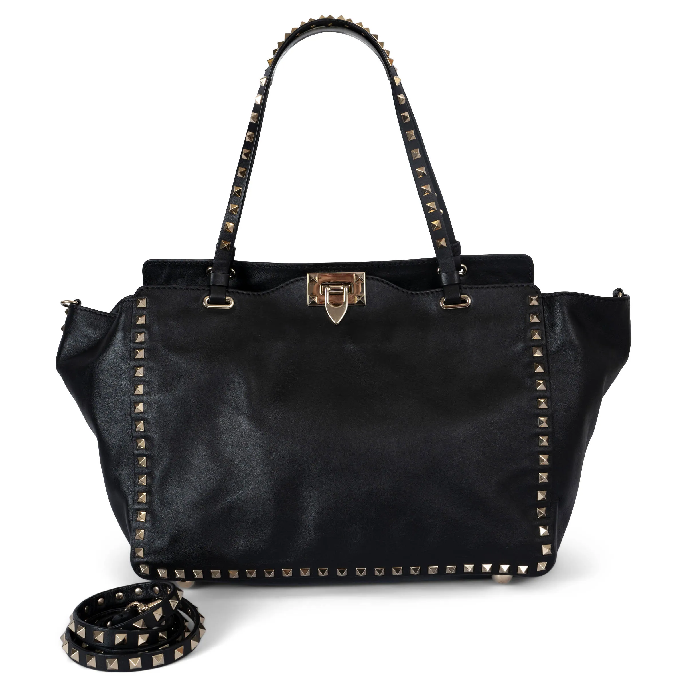 Valentino Rockstud Medium Tote Bag Black Leather