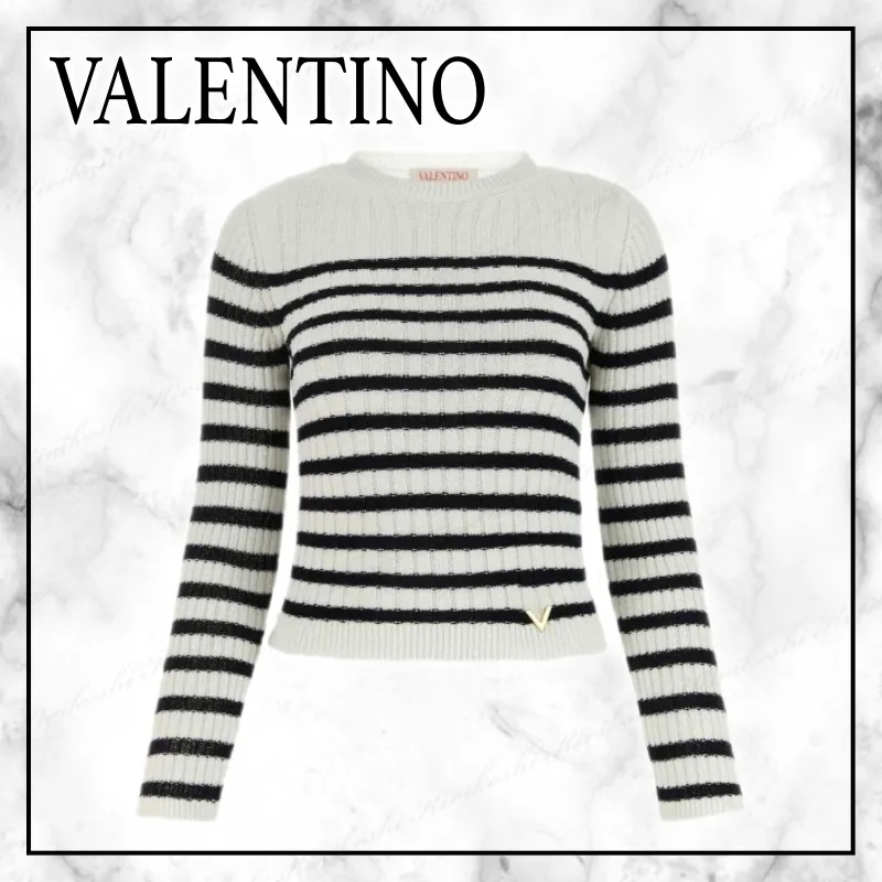 VALENTINO  |Stripes Casual Style Long Sleeves Elegant Style