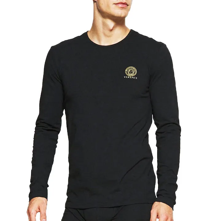 VERSACE  |Crew Neck Long Sleeves Cotton Long Sleeve T-shirt Logo