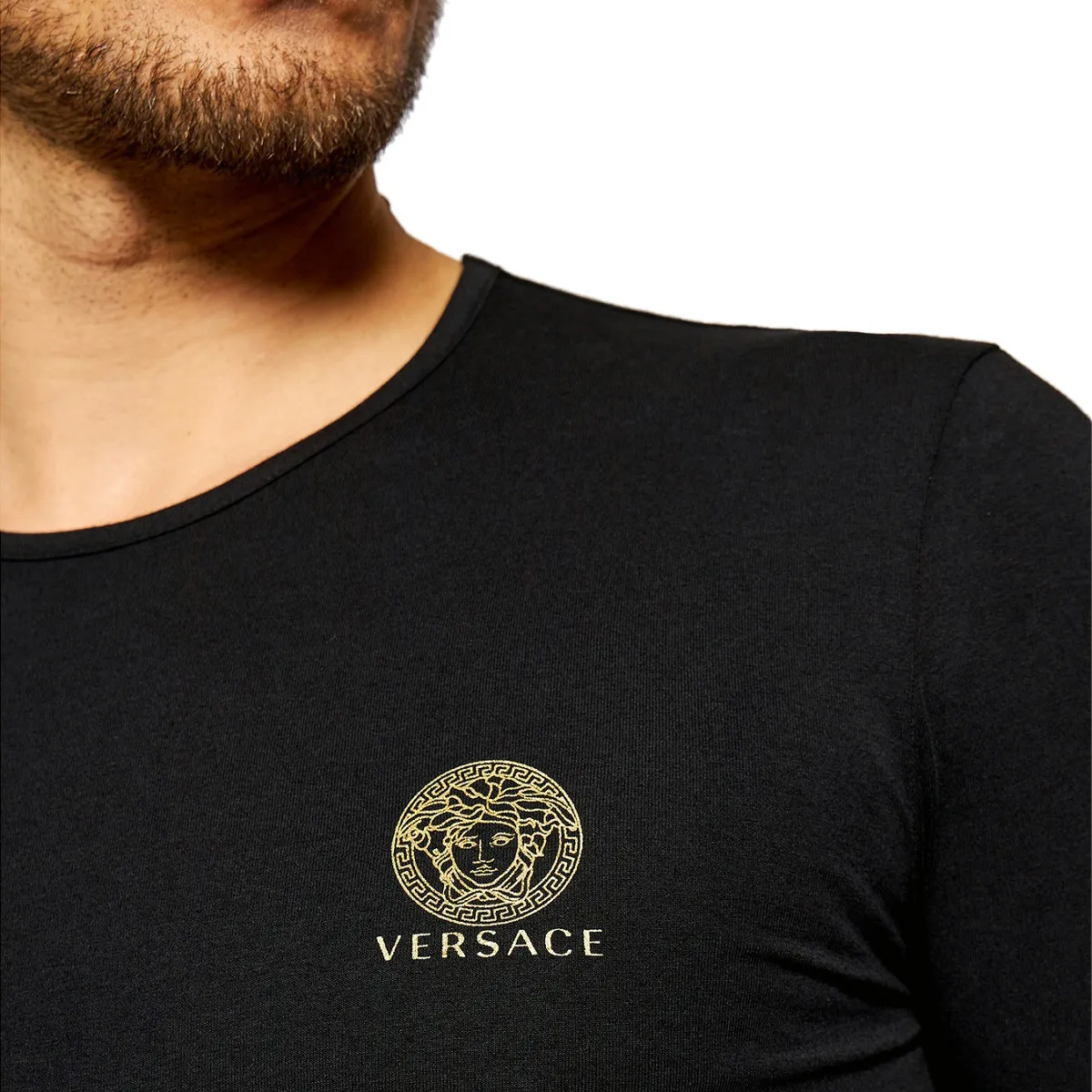 VERSACE  |Crew Neck Long Sleeves Cotton Long Sleeve T-shirt Logo