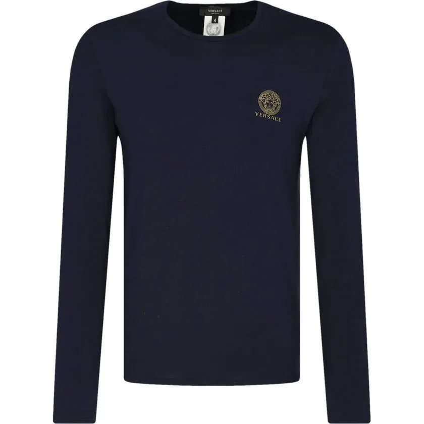 VERSACE  |Crew Neck Long Sleeves Plain Cotton Long Sleeve T-shirt Logo