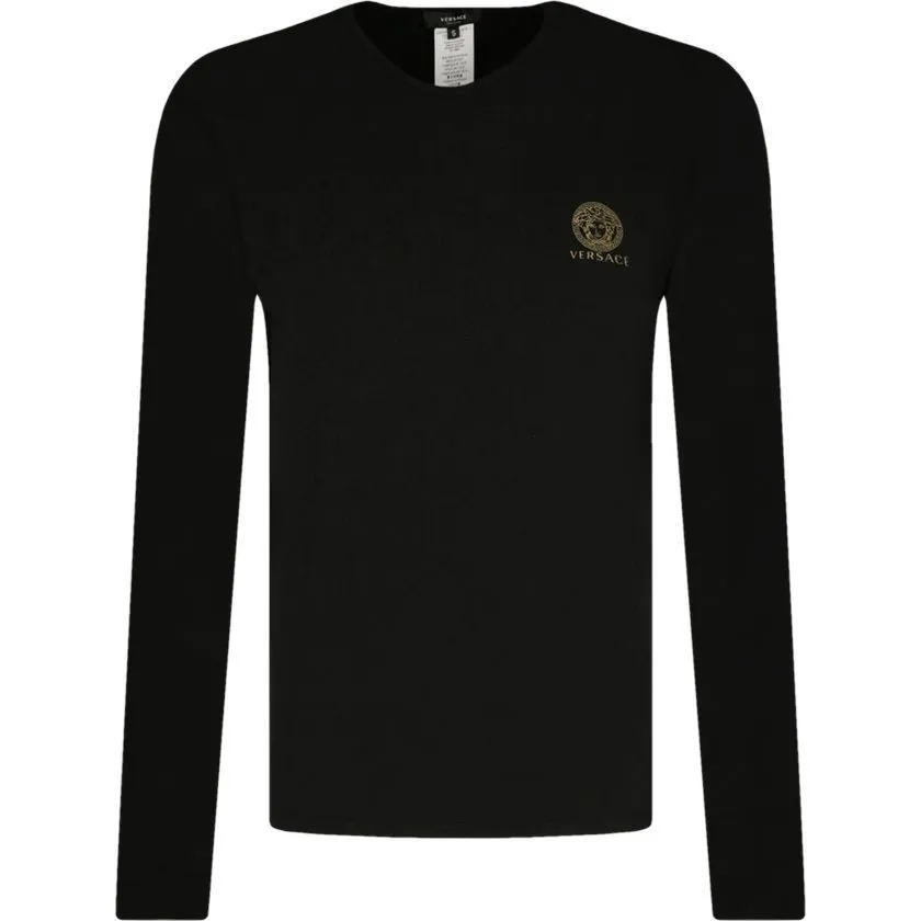 VERSACE  |Crew Neck Long Sleeves Plain Cotton Long Sleeve T-shirt Logo