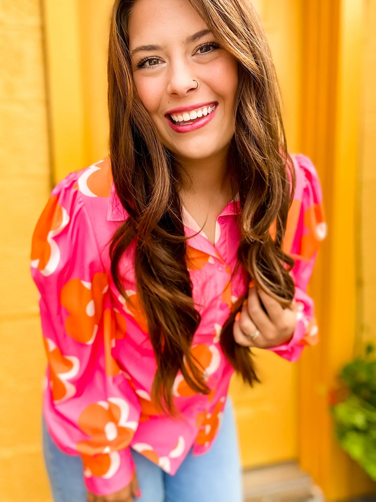 Wanda Retro Button Down- Pink and Orange