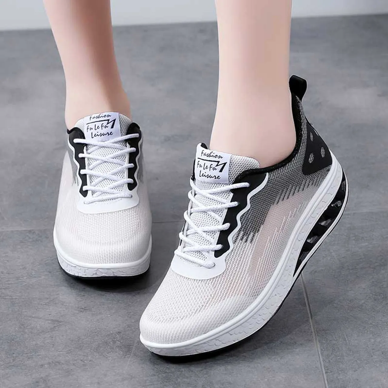 White black stripe texture rocker bottom shoe sneaker