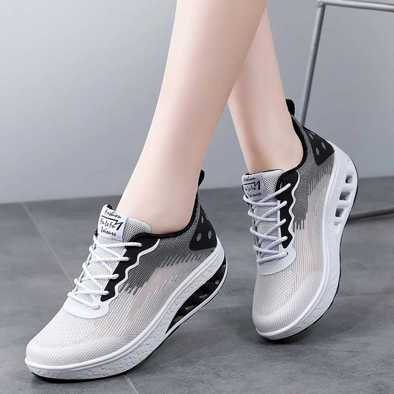 White black stripe texture rocker bottom shoe sneaker