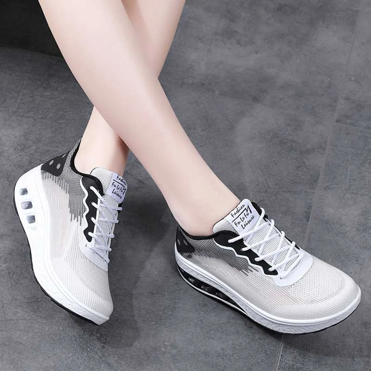 White black stripe texture rocker bottom shoe sneaker