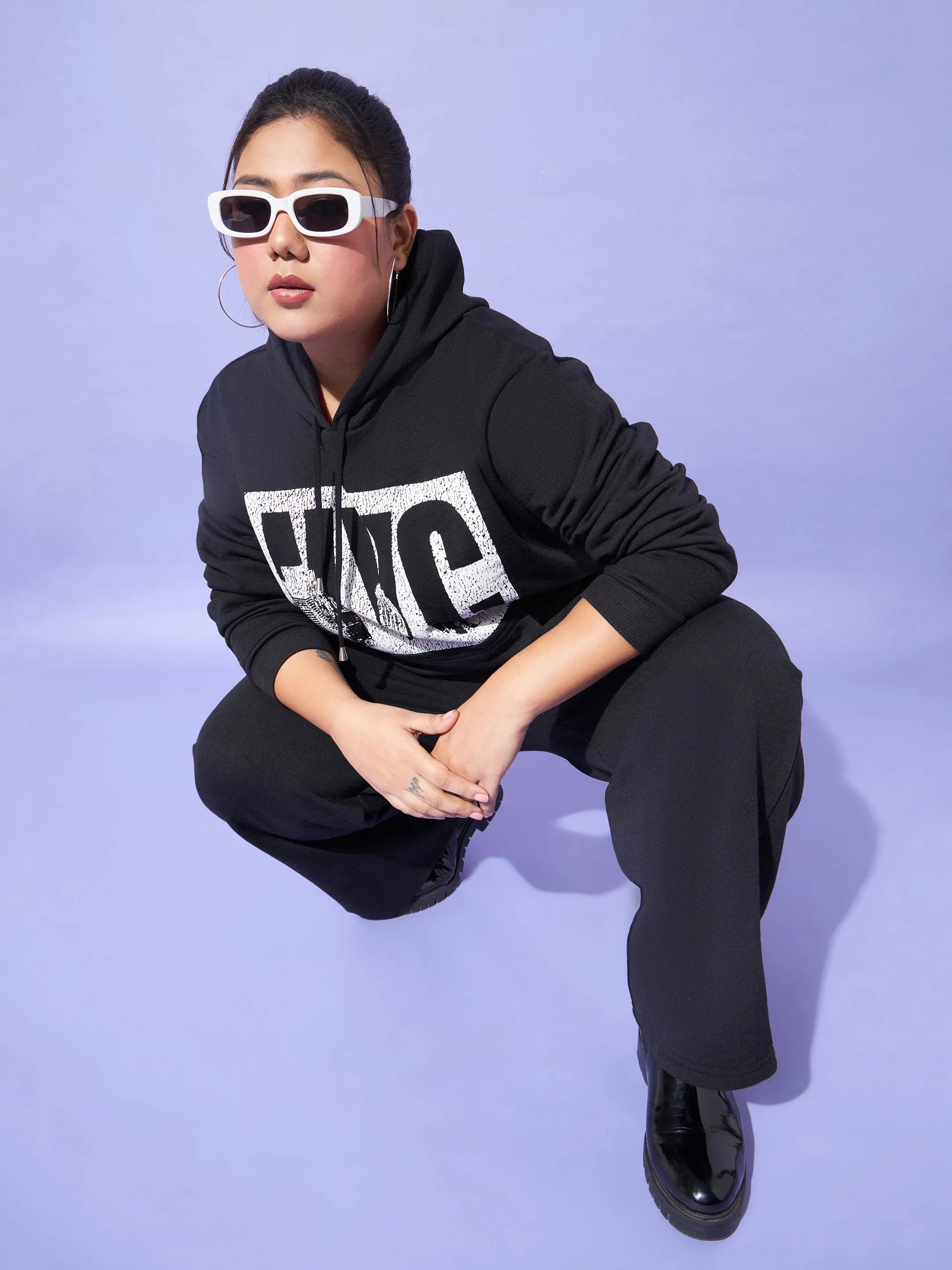 Women Black Fleece NYC Hoodie With Track Pants