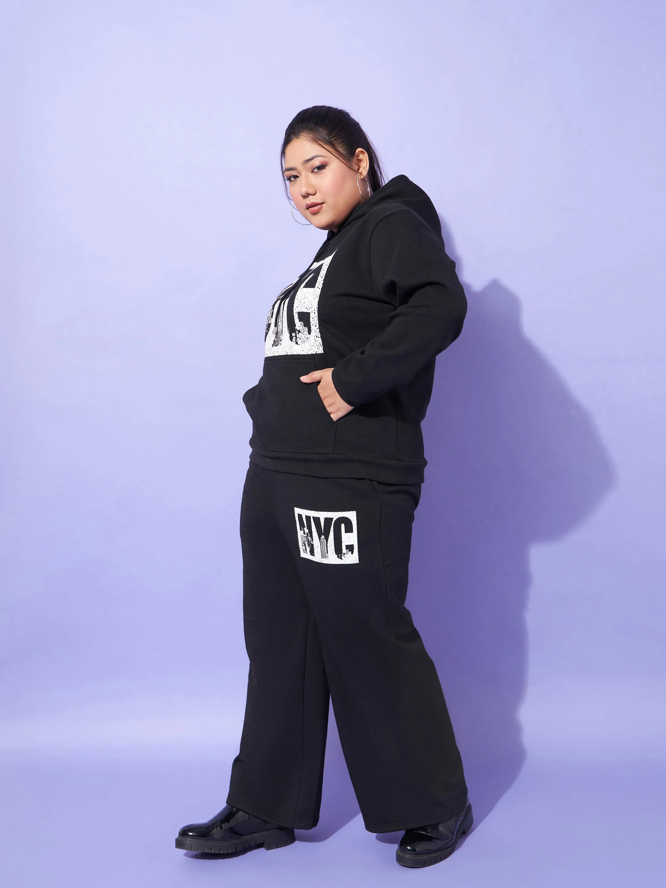 Women Black Fleece NYC Hoodie With Track Pants