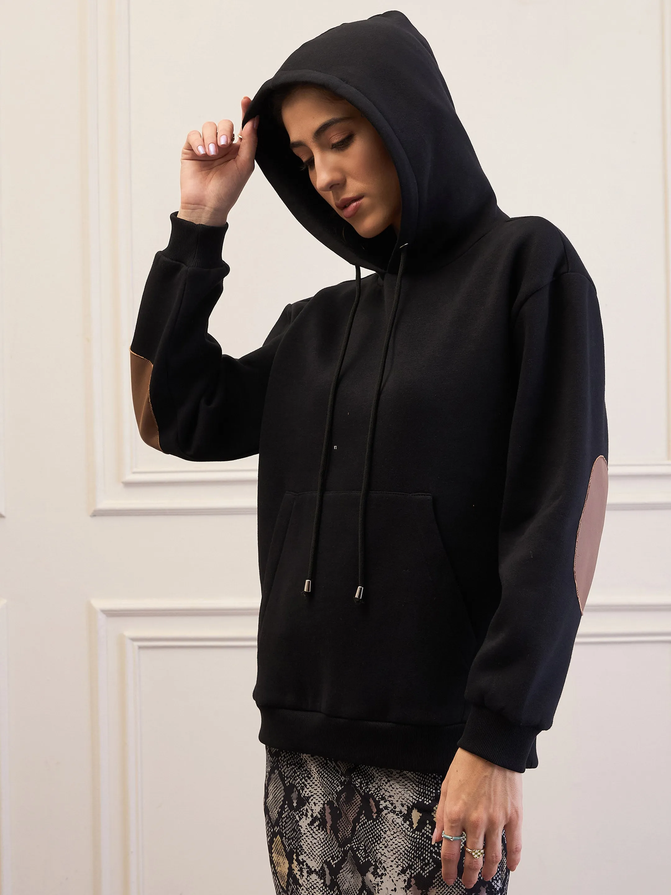 Women Black Fleece Oversized Hoodie