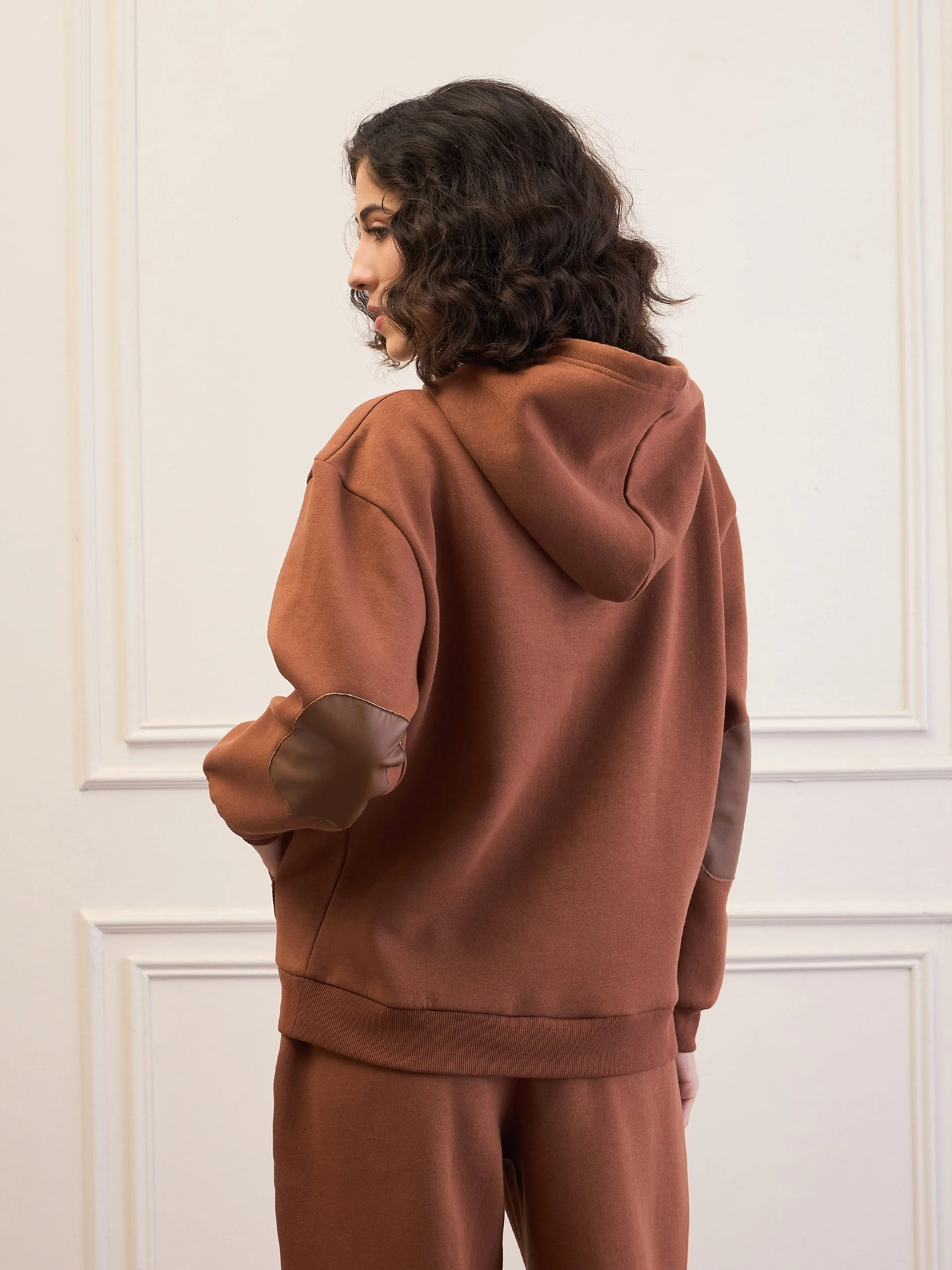 Women Brown Fleece Oversized Hoodie