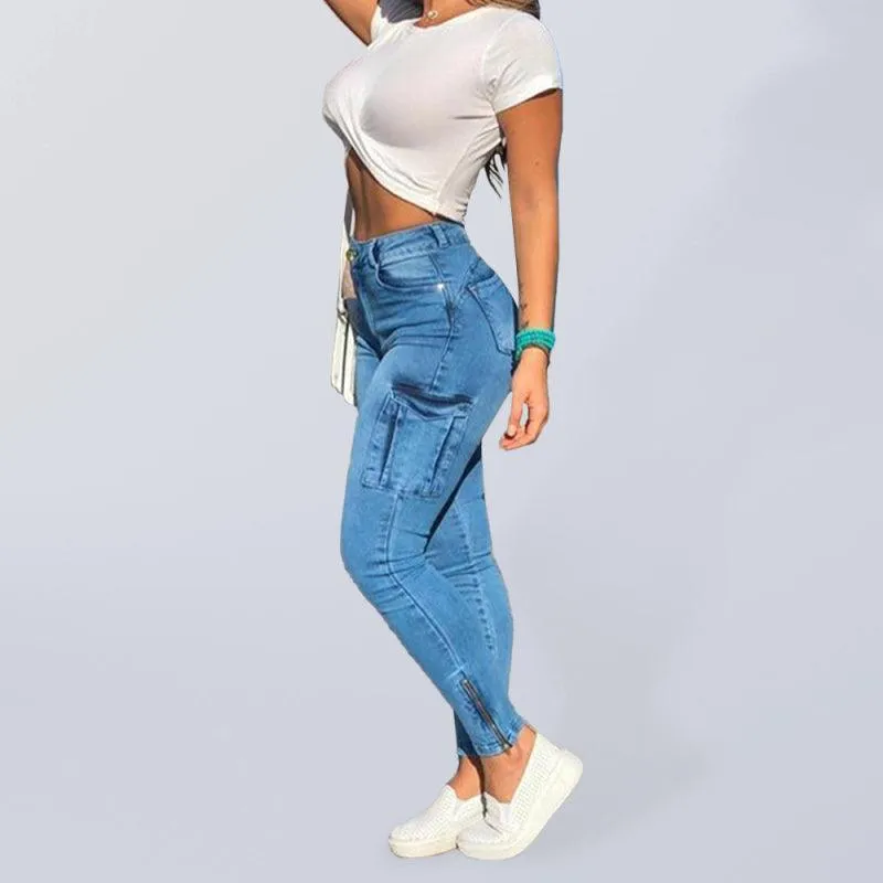 Women Cargo Jeans With Zipper Ankles