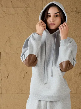 Women Grey Melange Fleece Oversized Hoodie