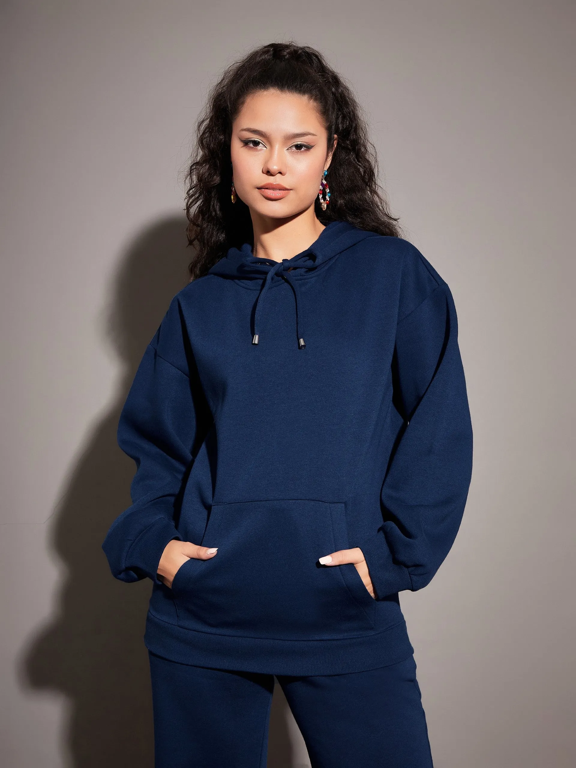 Women Navy Fleece Oversized Hoodie