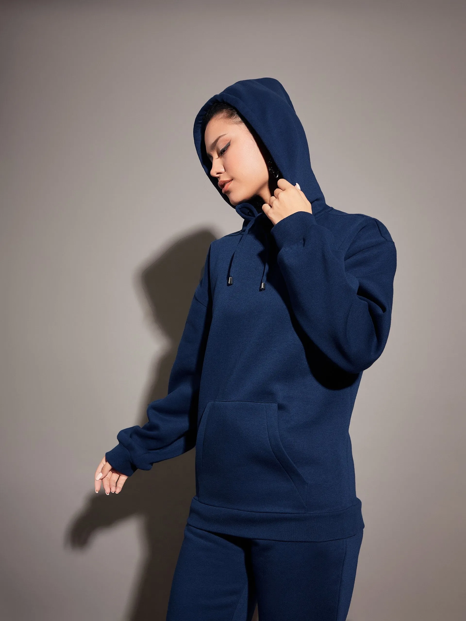 Women Navy Fleece Oversized Hoodie