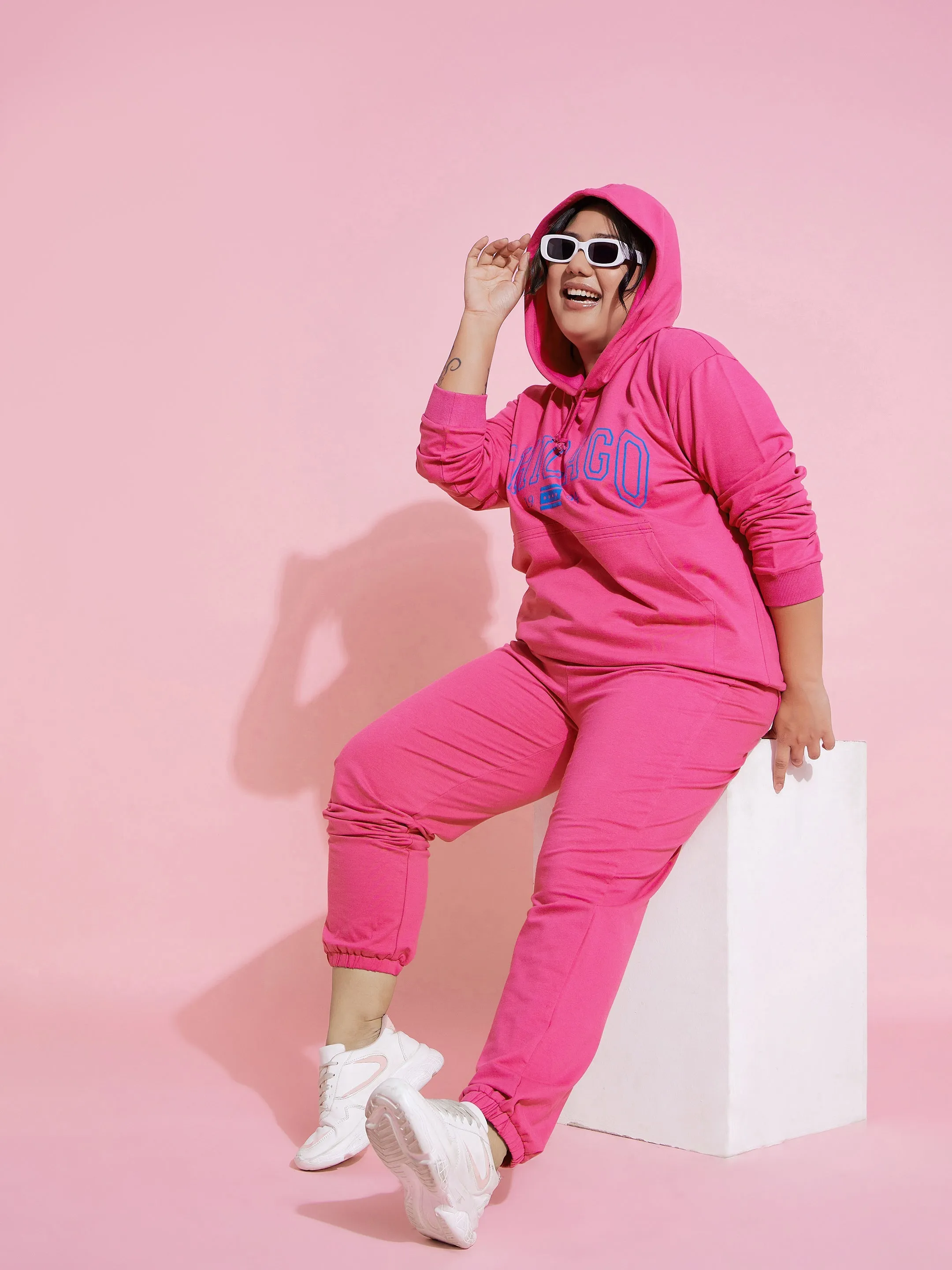 Women Pink CHICAGO Terry Hoodie With Joggers