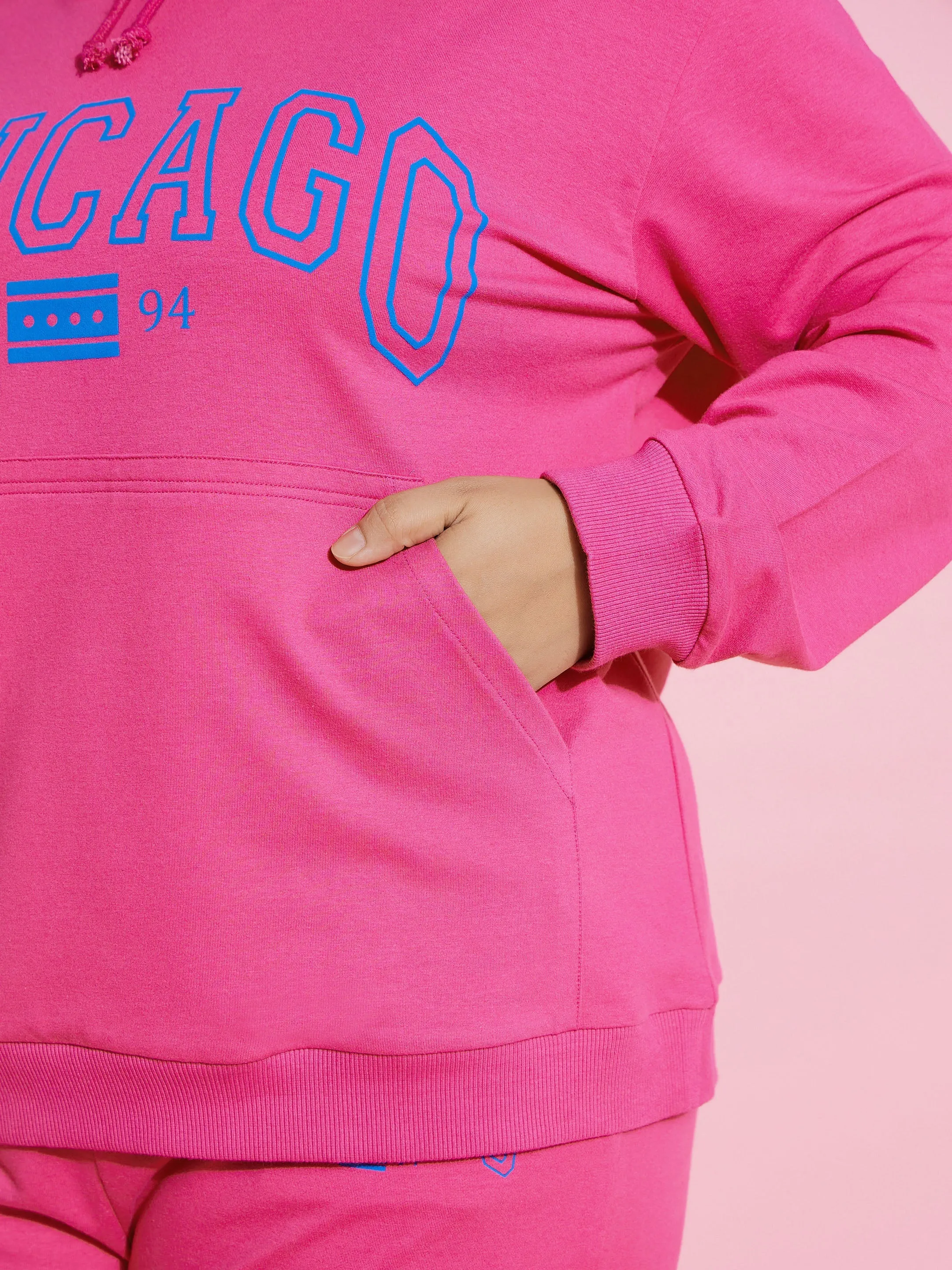 Women Pink CHICAGO Terry Hoodie With Joggers