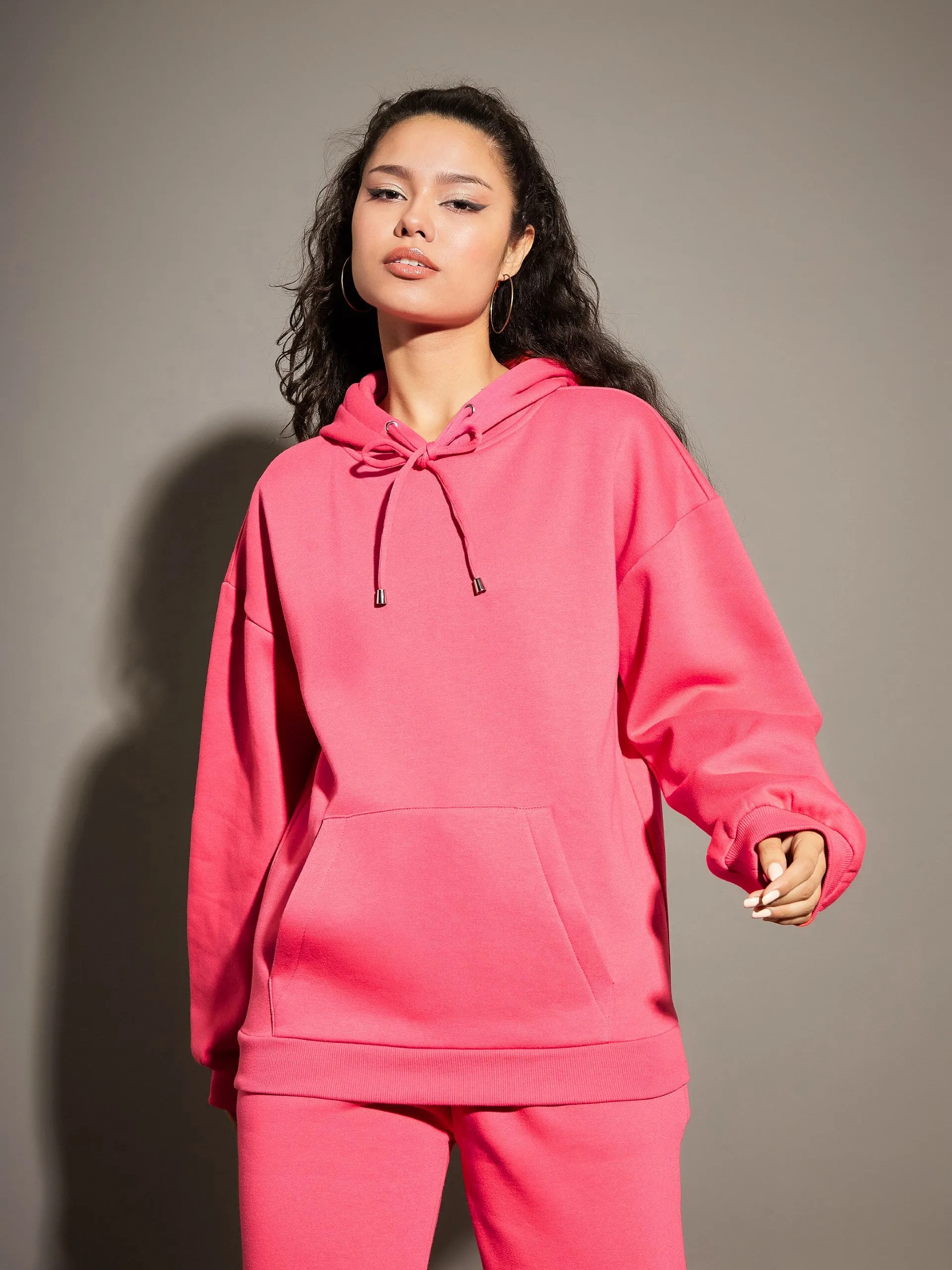 Women Pink Fleece Oversized Hoodie