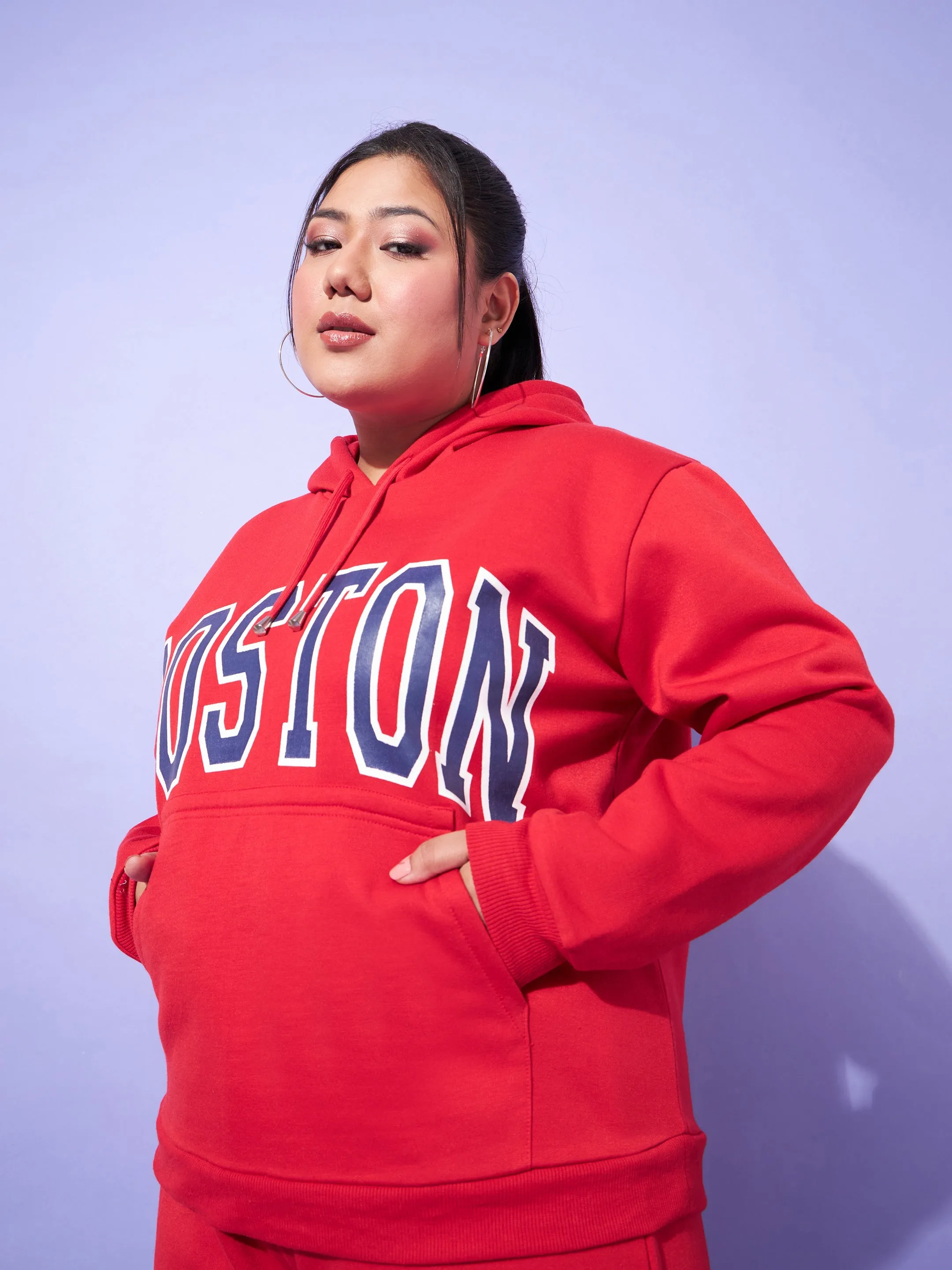 Women Red Fleece BOSTON Hoodie With Track Pants