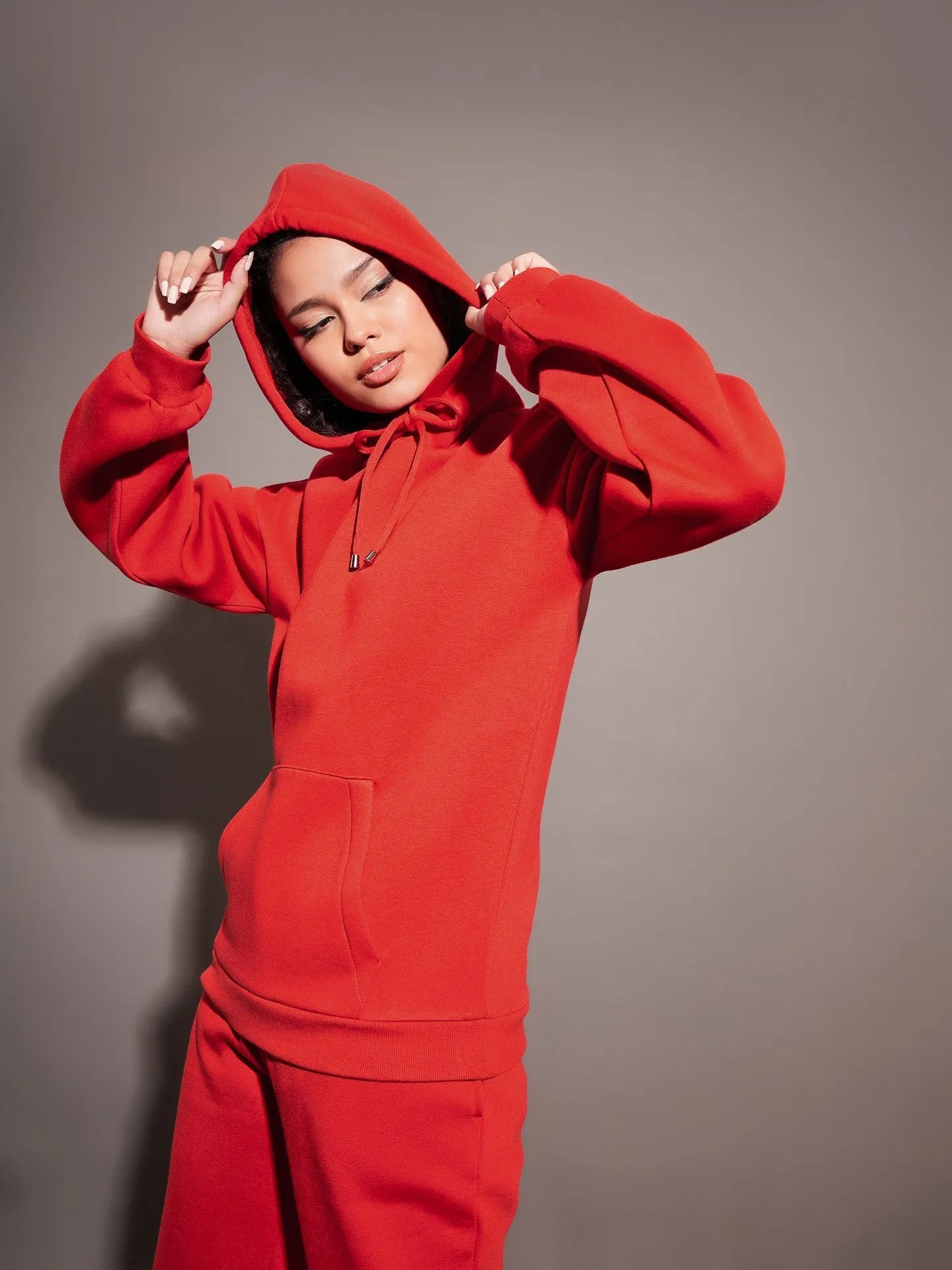 Women Red Fleece Oversized Hoodie