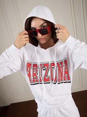 Women White Terry ARIZONA Crop Hoodie