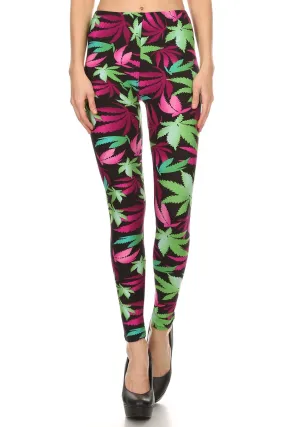 Women's 3 X 5X Pot Leaves Plant Pattern Printed Leggings