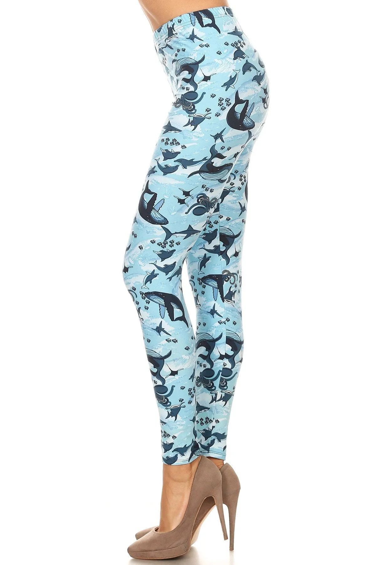 Women's 3X 5X Whale Shark Octopus Pattern Printed Leggings