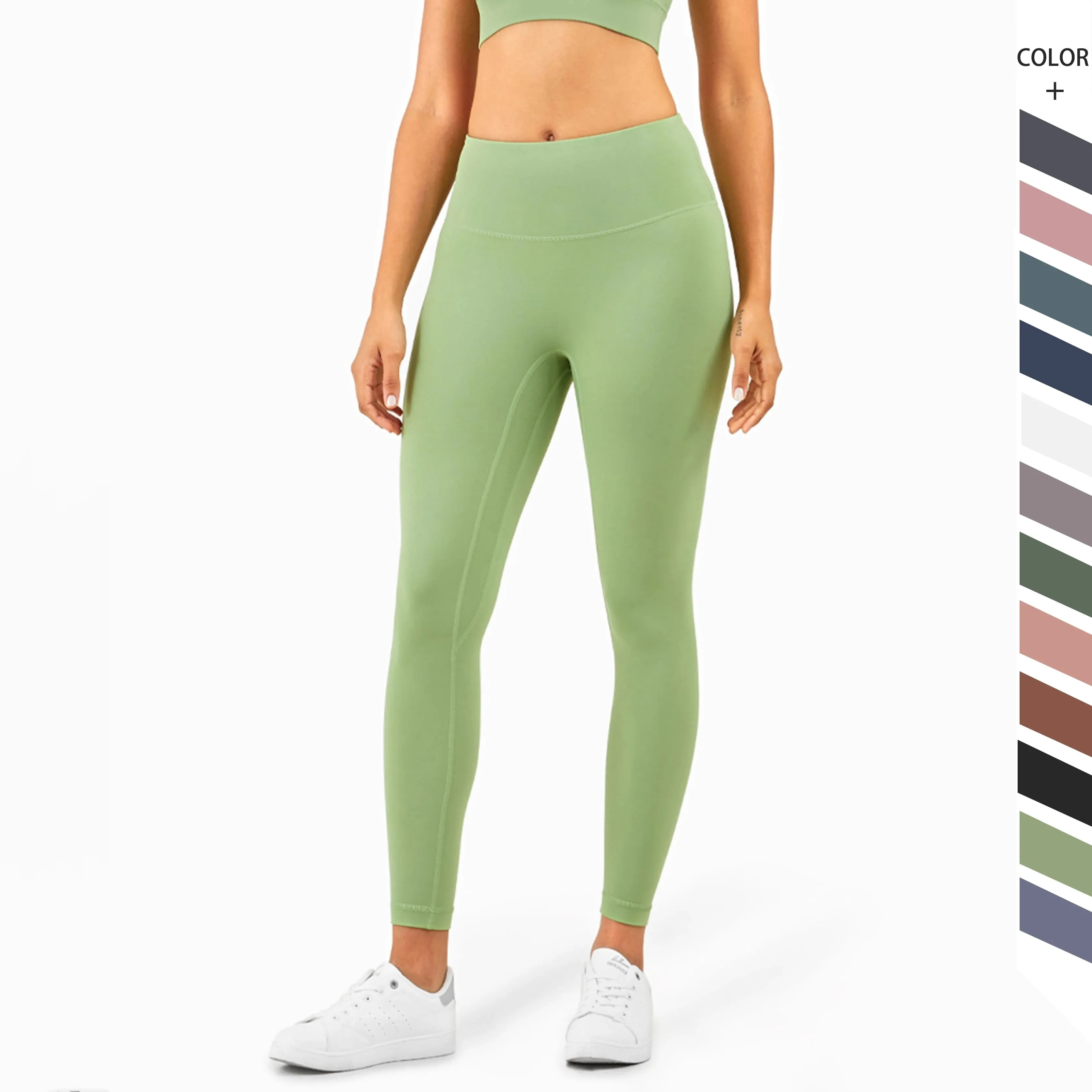 Women's Solid Pattern Elastic High Waist Ankle-Length Yoga Fitness Pants